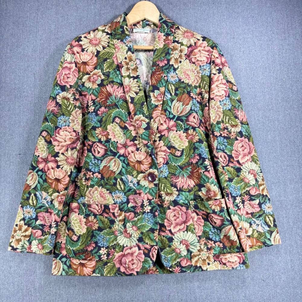 Vintage Willowridge Floral Tapestry Blazer Grannycore Cottagecore Size 12